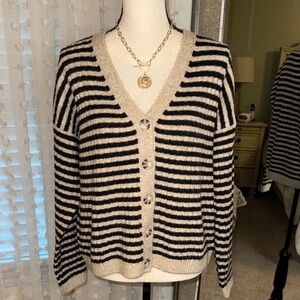 Elegant Black and Cream Striped Cardigan